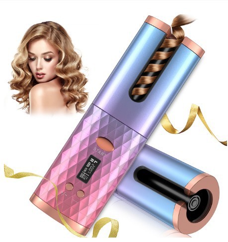 BPS Rechargeable Automatic Hair Curler Women Hair Curling Iron LCD Display Ceramic Rotating Curling Wave Styer