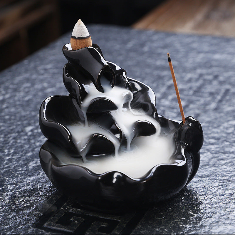 BPS Backflow Incense Burner Sandalwood Incense Burner Aroma Diffuser Black Glaze