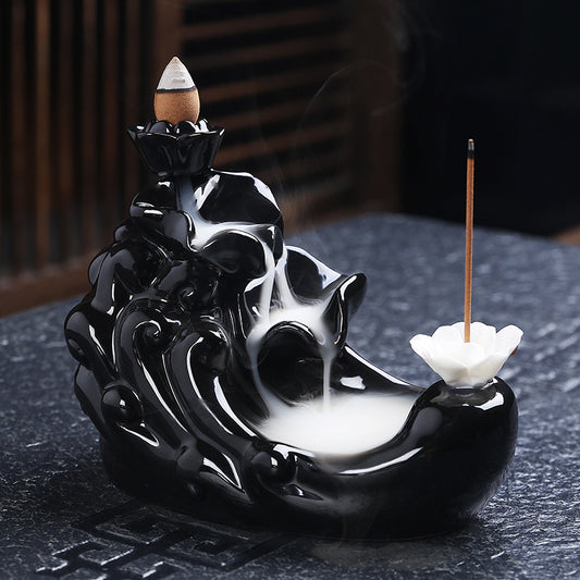 BPS Backflow Incense Burner Sandalwood Incense Burner Aroma Diffuser Black Glaze