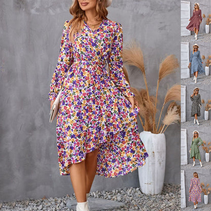 BPS Flowers Print Long Sleeve Dress Fashion