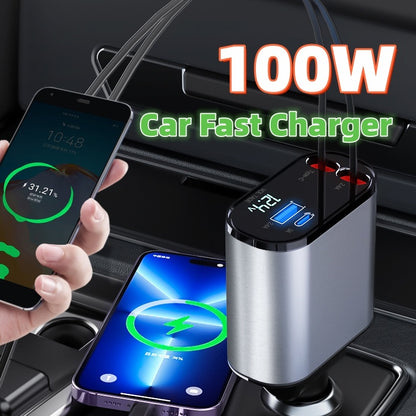 BPS Metal Car Charger 100W Super Fast Charging Car Cigarette Lighter USB And TYPE-C Adapter