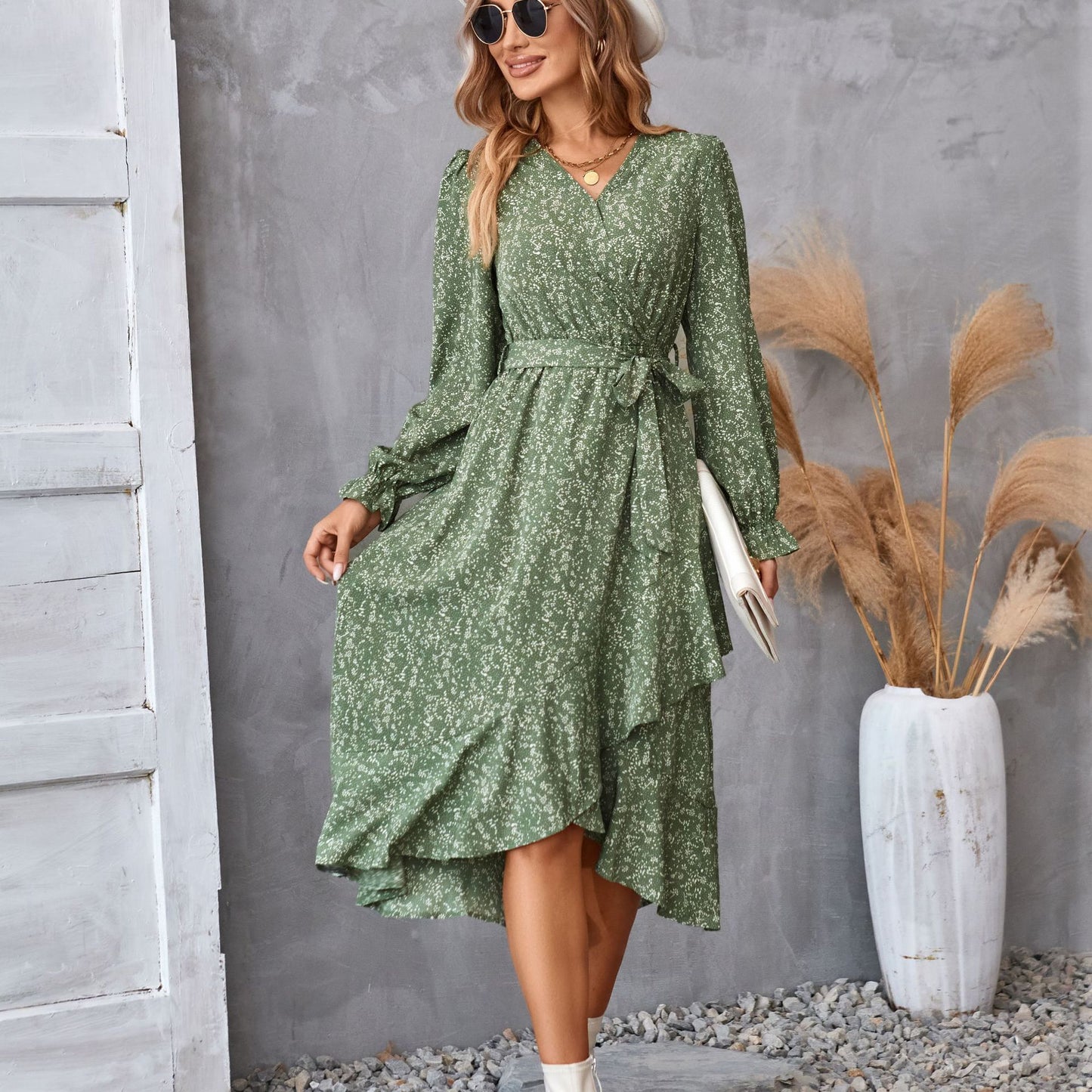 BPS Flowers Print Long Sleeve Dress Fashion