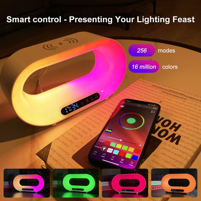 BPS Wireless Charger Alarm Clock  3 In 1 LED Night Light APP Control RGB Atmosphere Desk Lamp