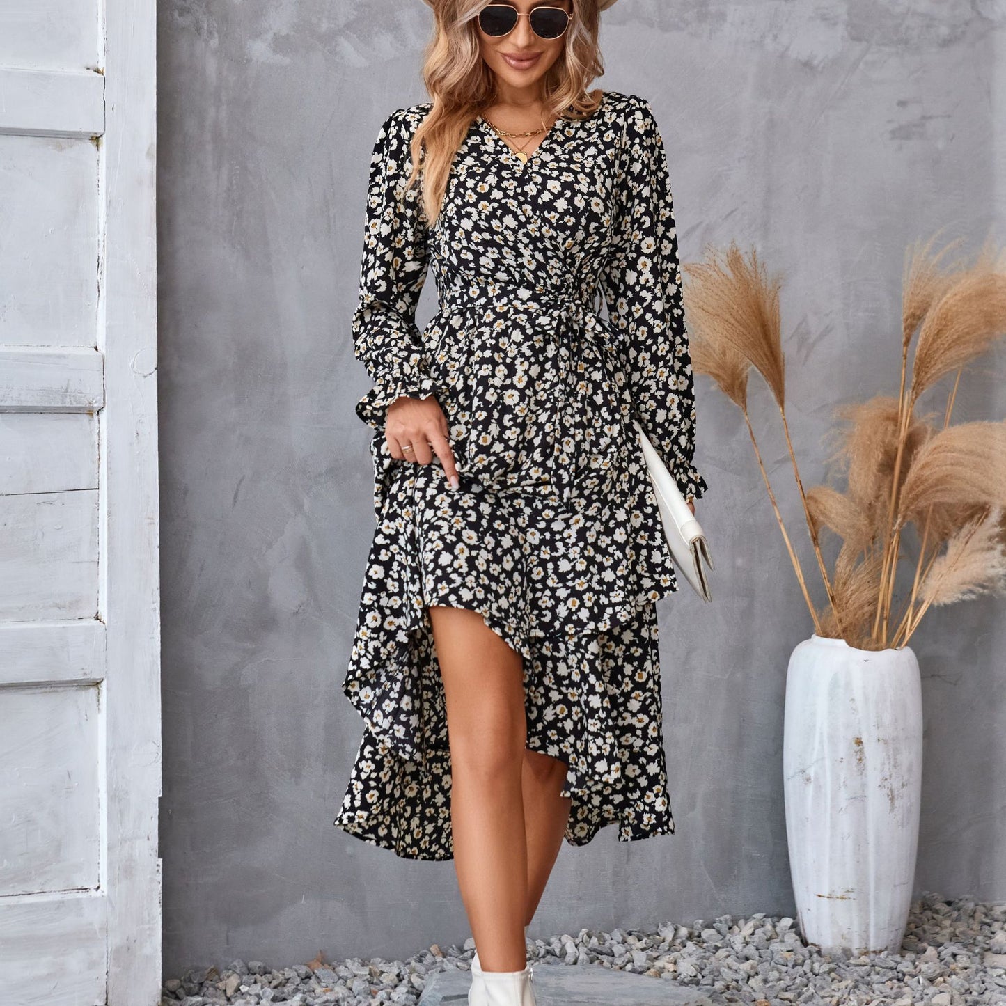 BPS Flowers Print Long Sleeve Dress Fashion