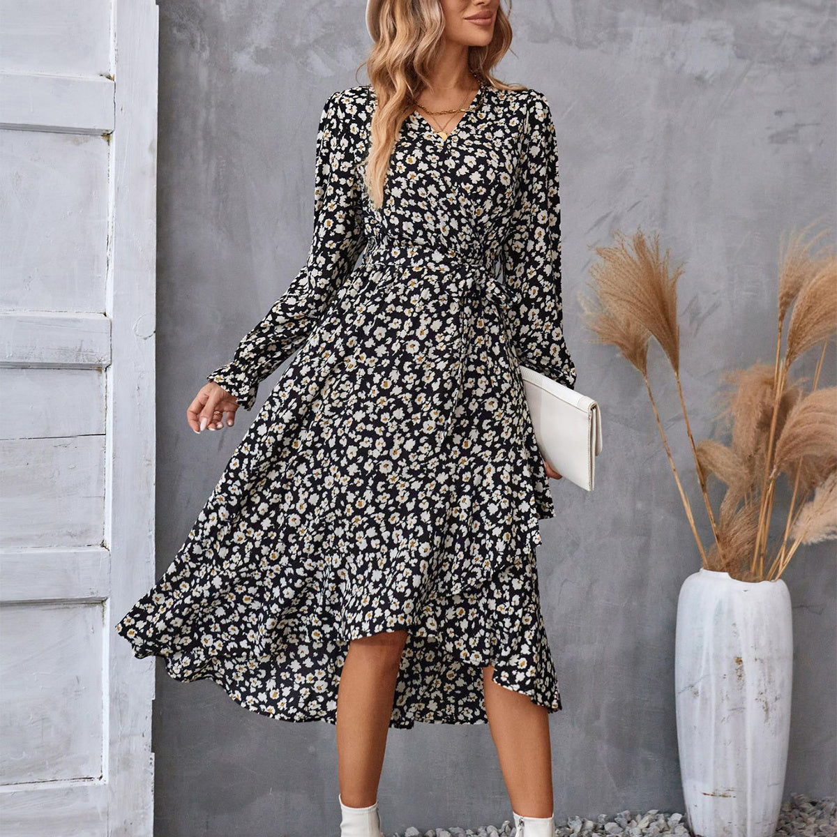 BPS Flowers Print Long Sleeve Dress Fashion