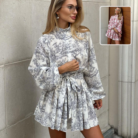 BPS Long Sleeve Short Dress With Fashion Puffy Sleeve Lapel