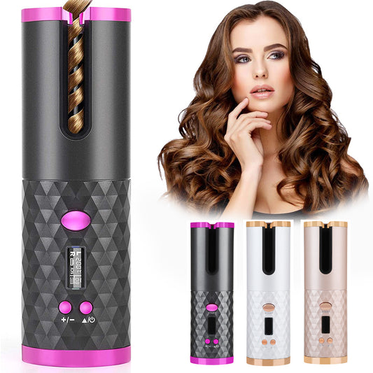 BPS Rechargeable Automatic Hair Curler Women Hair Curling Iron LCD Display Ceramic Rotating Curling Wave Styer