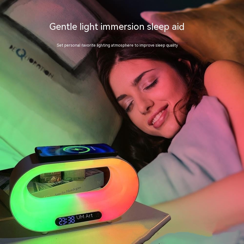 BPS Wireless Charger Alarm Clock  3 In 1 LED Night Light APP Control RGB Atmosphere Desk Lamp