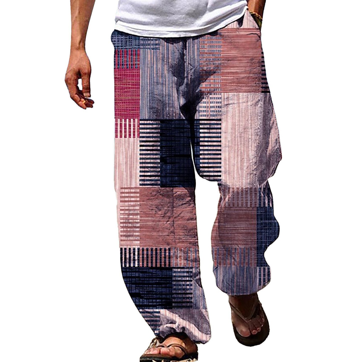 BPS  MAN  Trousers Drawstring Elastic Waist 3D Printing Striped