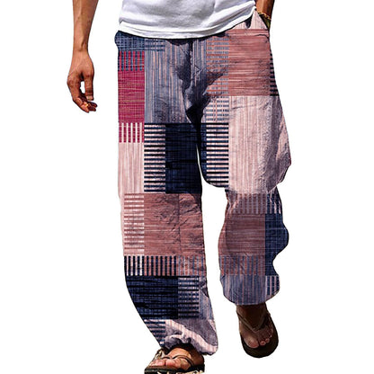 BPS  MAN  Trousers Drawstring Elastic Waist 3D Printing Striped